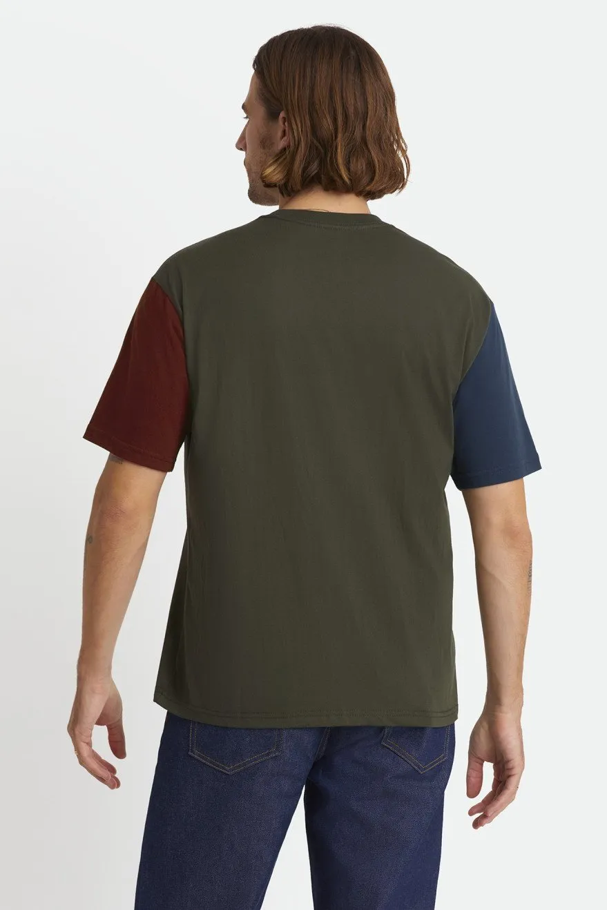 BRIXTON PATRON S/S KNIT TOP PINE/WASHED NAVY/DARK BURGUNDY